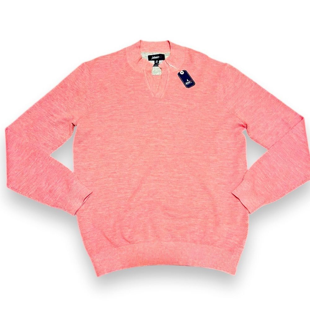 NWT Johnnie-O Belmore Sweater Coral Pink Cotton Blend V-Neck Pullover Size M